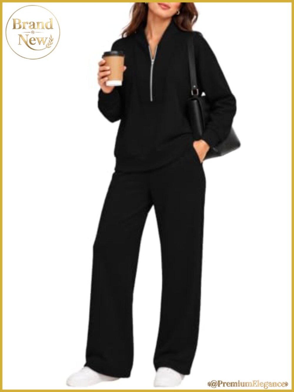 WIHOLL Women's 2 Piece Tracksuit Half Zip Sweatshirt & Wide Leg Pants Set